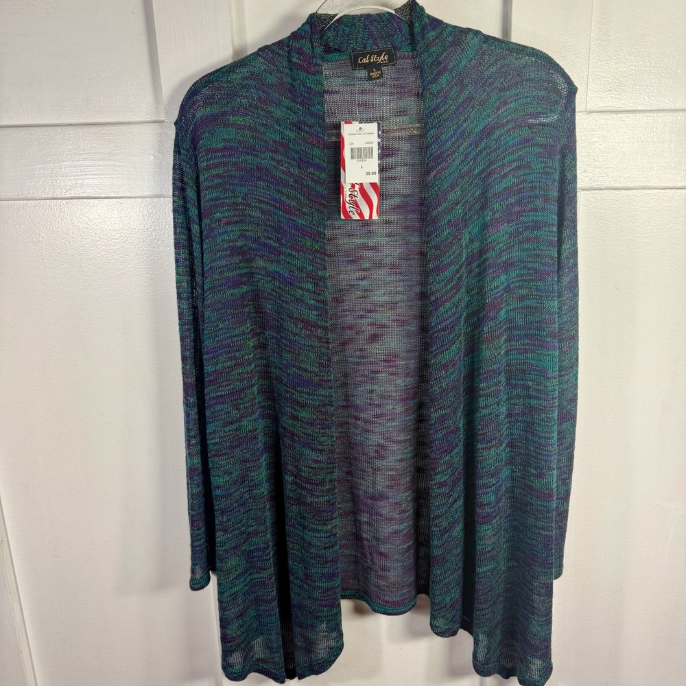 Cal Style Womens L Space Dye Cardigan Sweater Open Front Long Sleeve Lightweight